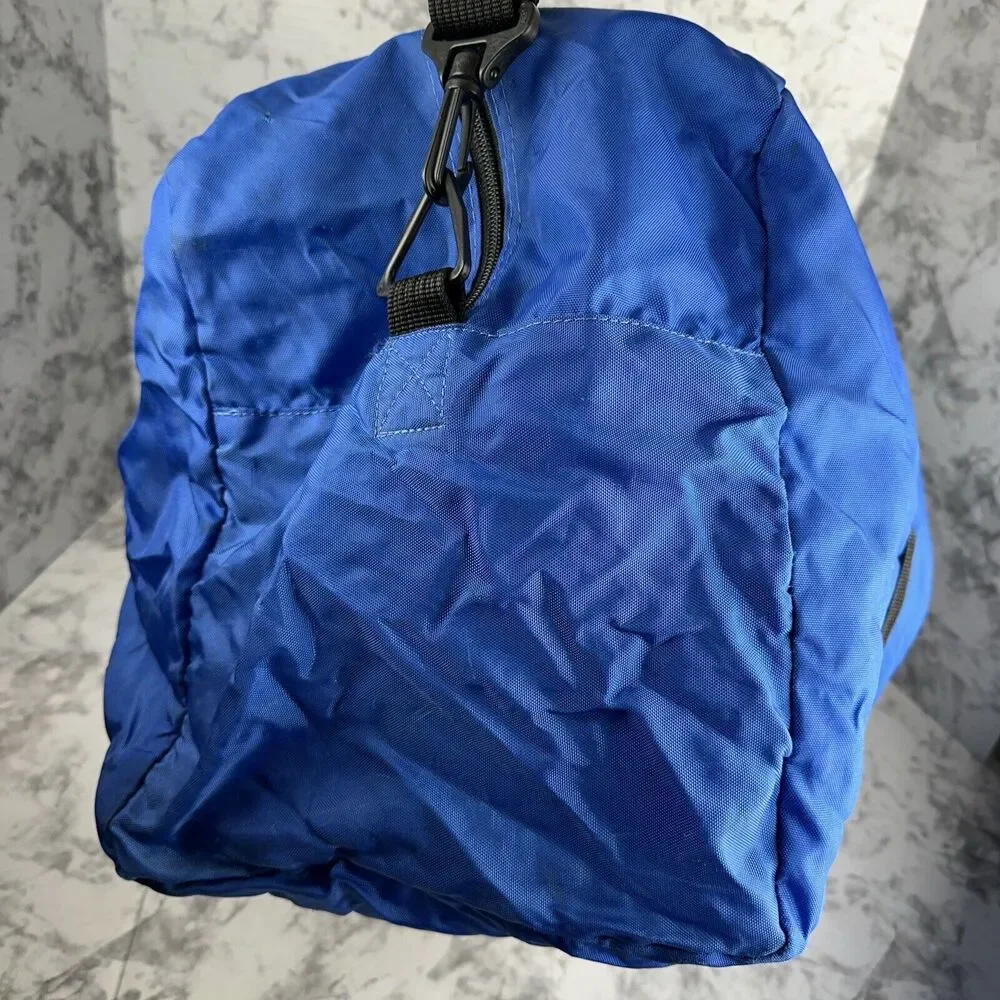 Vintage 80s Nike Gym Duffel Bag Blue Neon Green Nylon Canvas Crossbody Strap